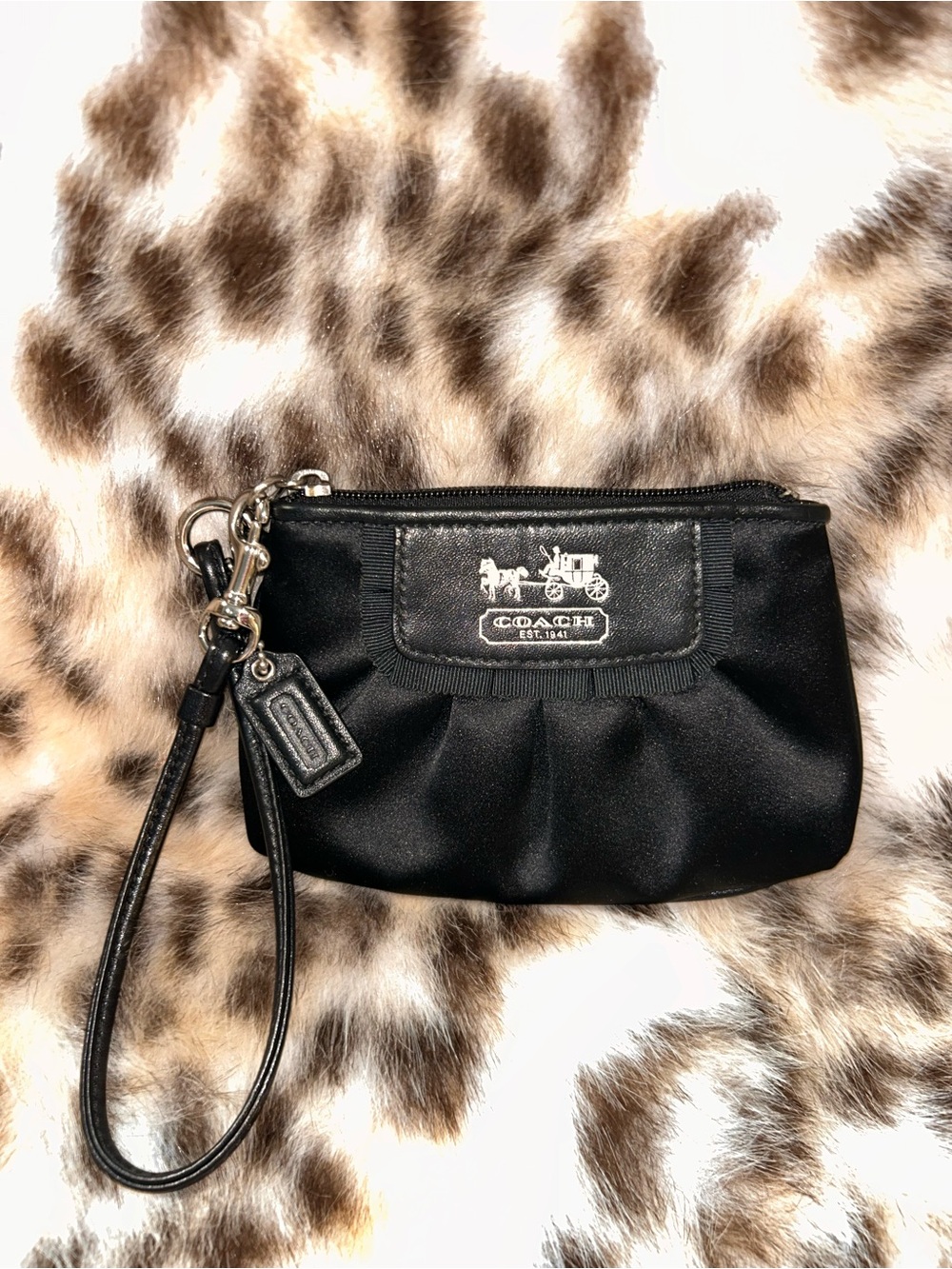 Coach Amanda Black Satin Gathered Wristlet -EUC-